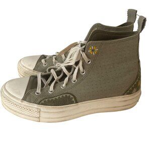 Converse All Star Olive Green High Top Sneakers Women Size 9.5 Platform Floral